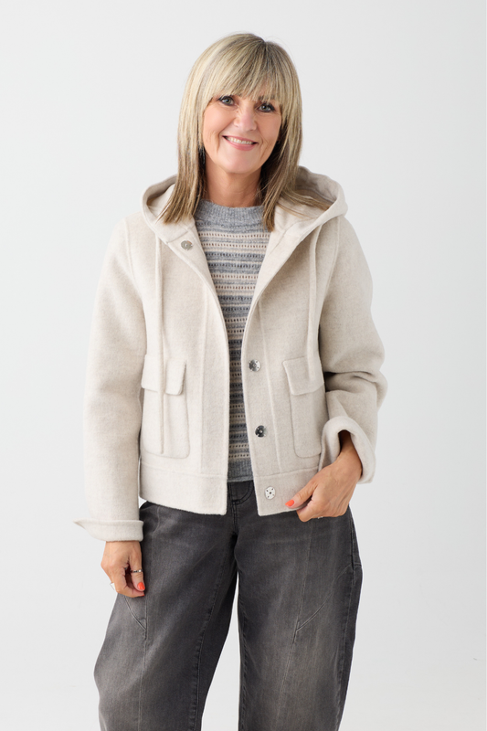 Milano Cream Melange Hooded Jacket
