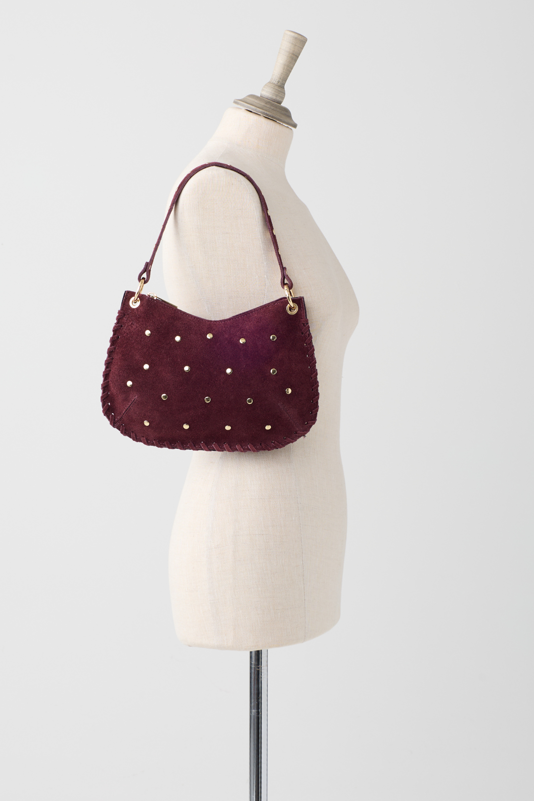 Berry Suede Cross Body Bag w/Studs
