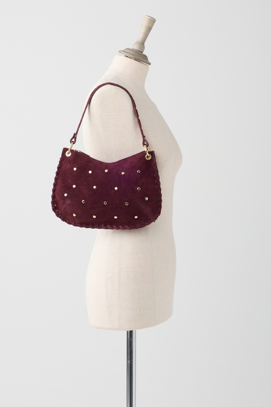 Berry Suede Cross Body Bag w/Studs