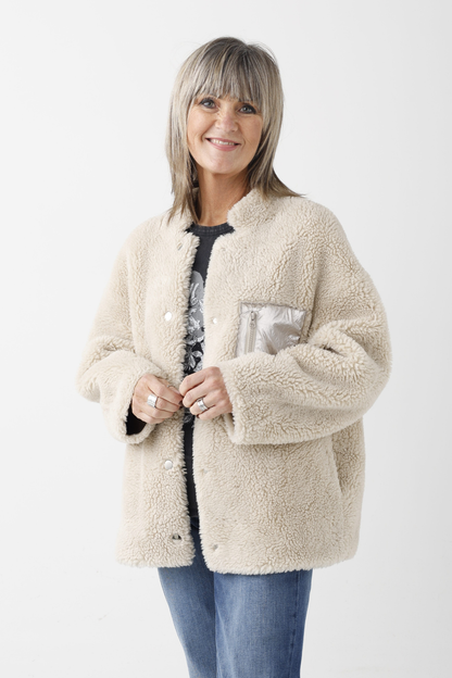 Keyla Beige Oversized Boucle Jacket