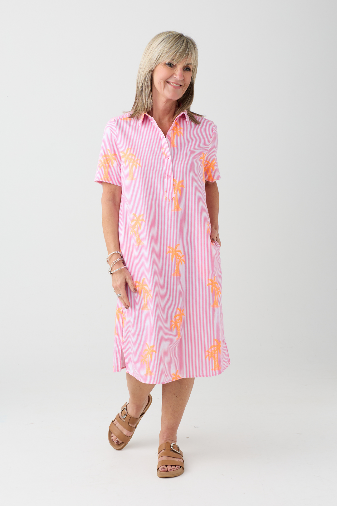 Milano Pink Stripe/ Neon Palm Tree Shirt Dress