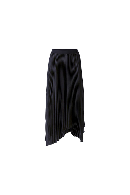 Oui Black Pleated Midi Skirt with Asymmetric Hem