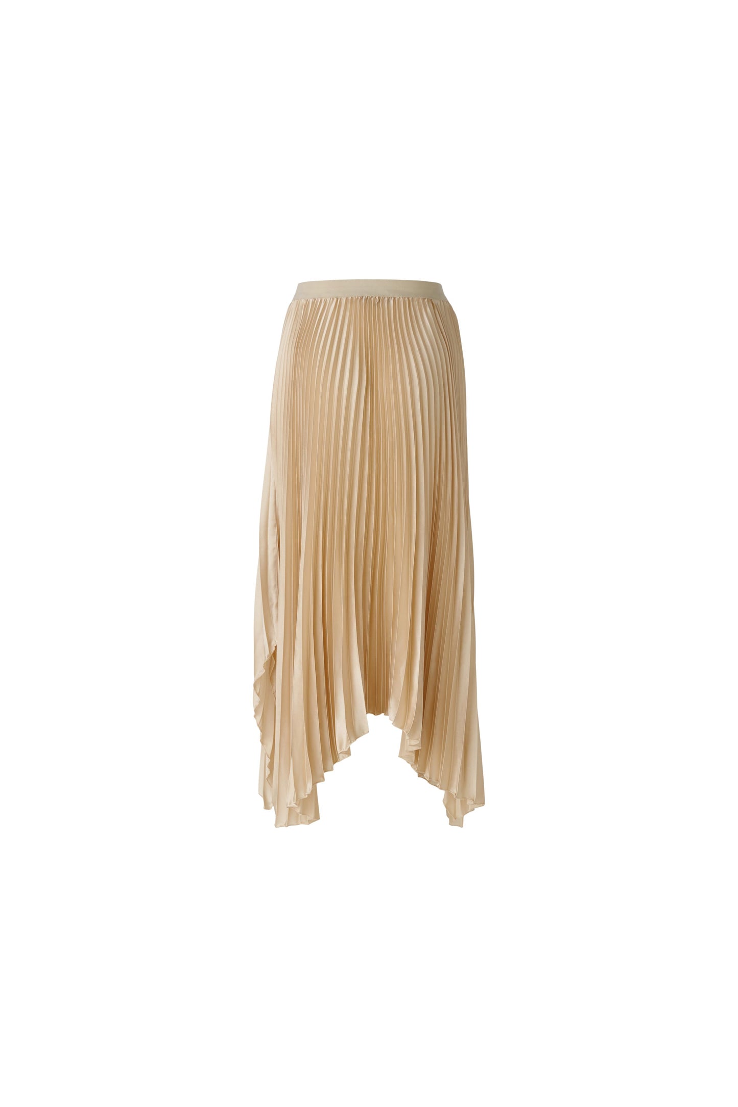 Oui Soft Gold Pleated Midi Skirt with Asymmetric Hem