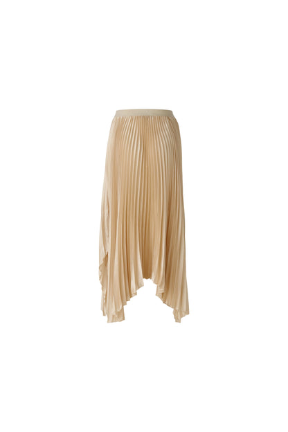 Oui Soft Gold Pleated Midi Skirt with Asymmetric Hem