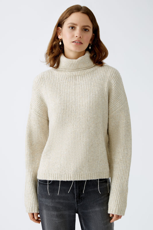 Oui Light Beige Melange Jumper with Diamante Trim