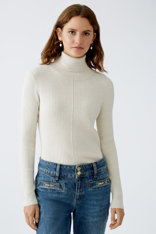 Oui Off White Turtleneck Jumper in Fine Silk & Cashmere Blend