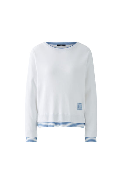 Oui White/Blue Layered Hem Jumper