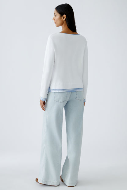 Oui White/Blue Layered Hem Jumper
