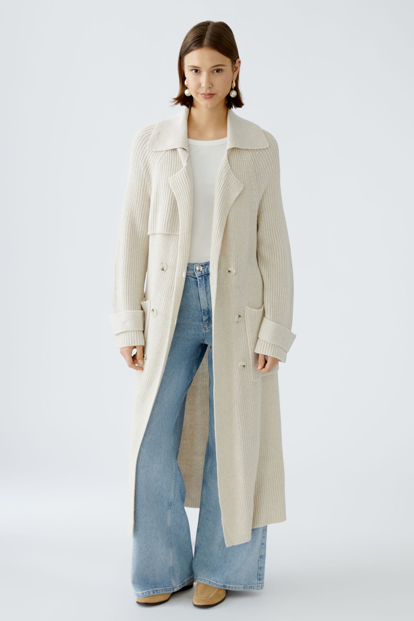 Oui Off White Belted Cardigan