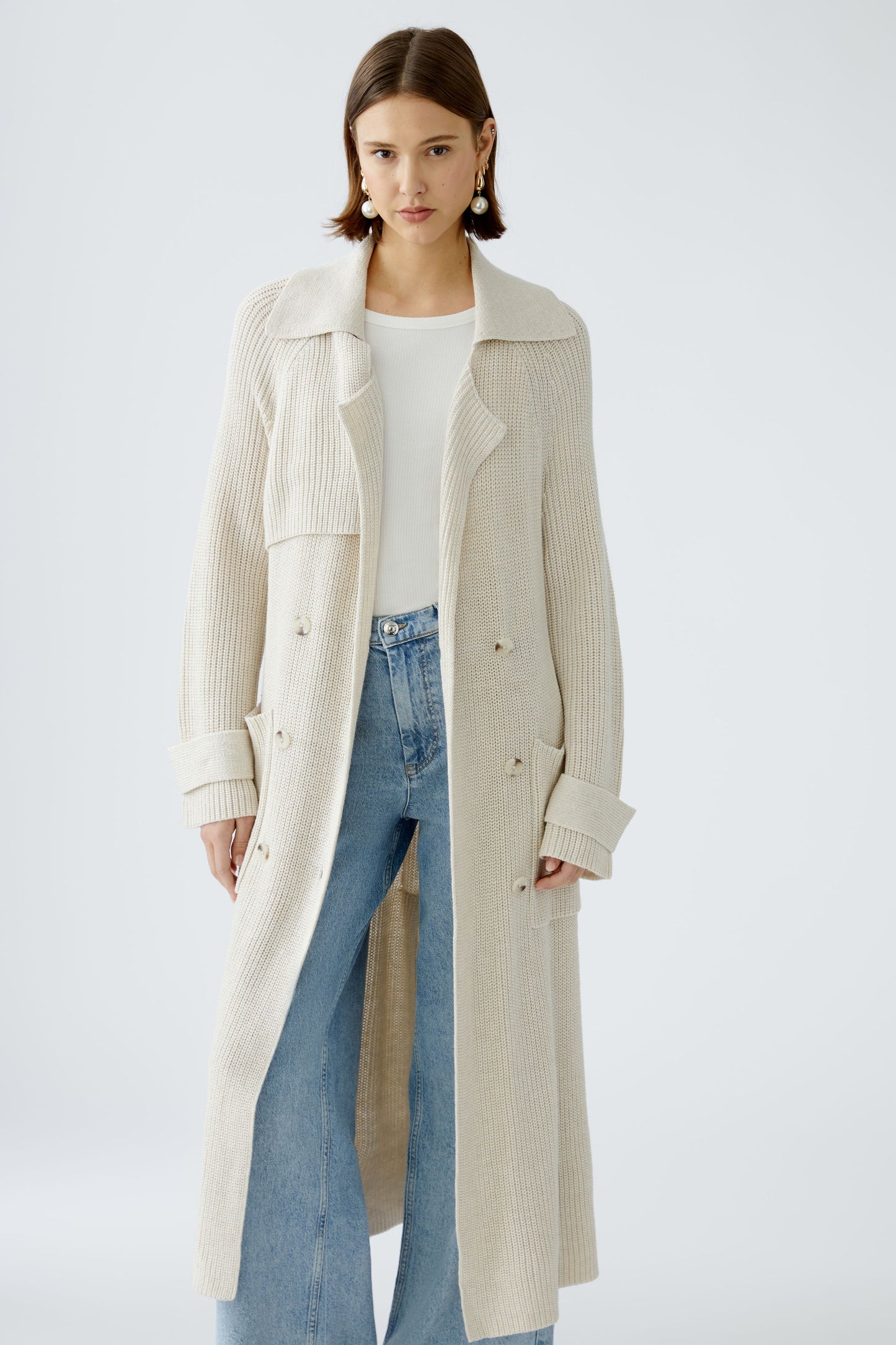 Oui Off White Belted Cardigan