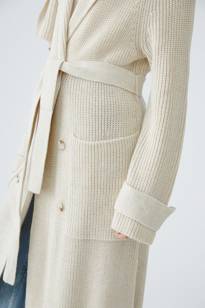 Oui Off White Belted Cardigan