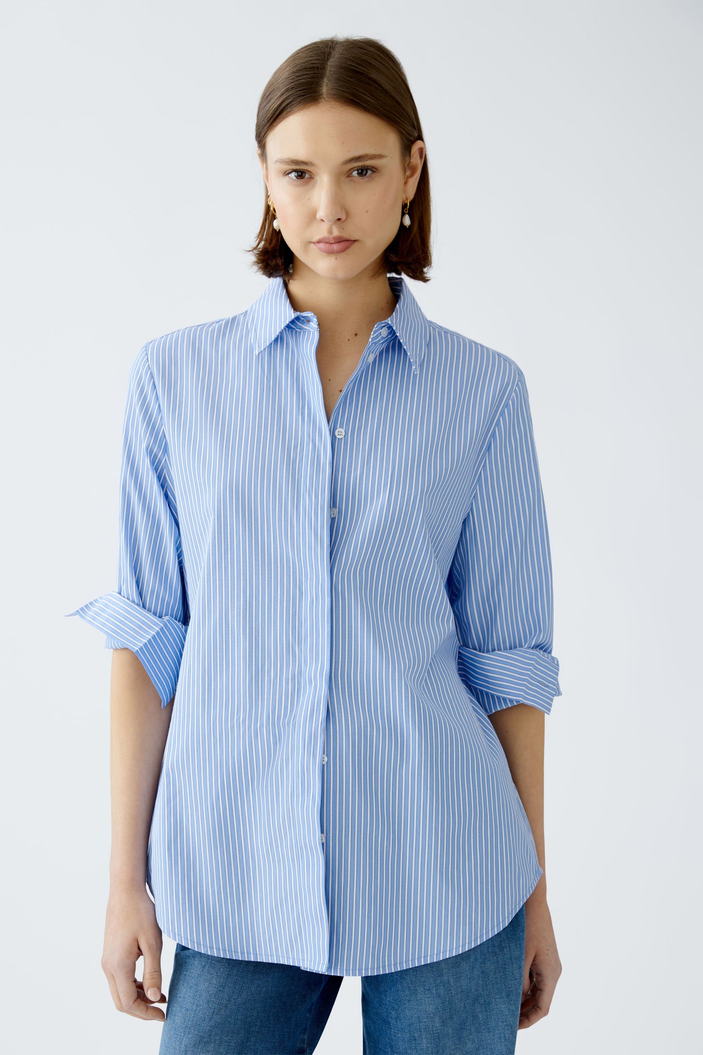 Oui Blue/White Stripe Extra Long Shirt