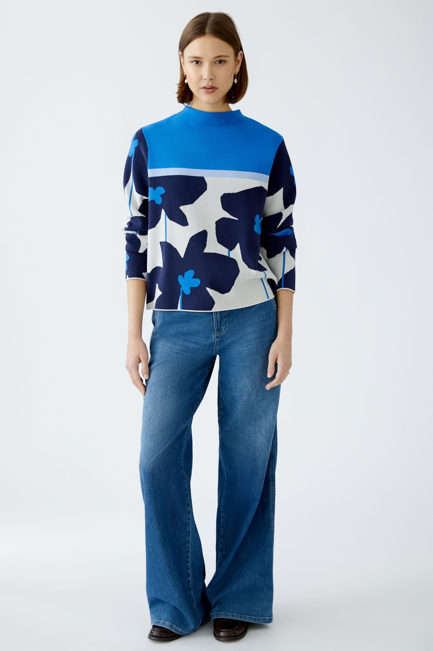 Oui Blue/White Floral Jumper