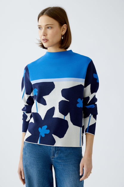 Oui Blue/White Floral Jumper