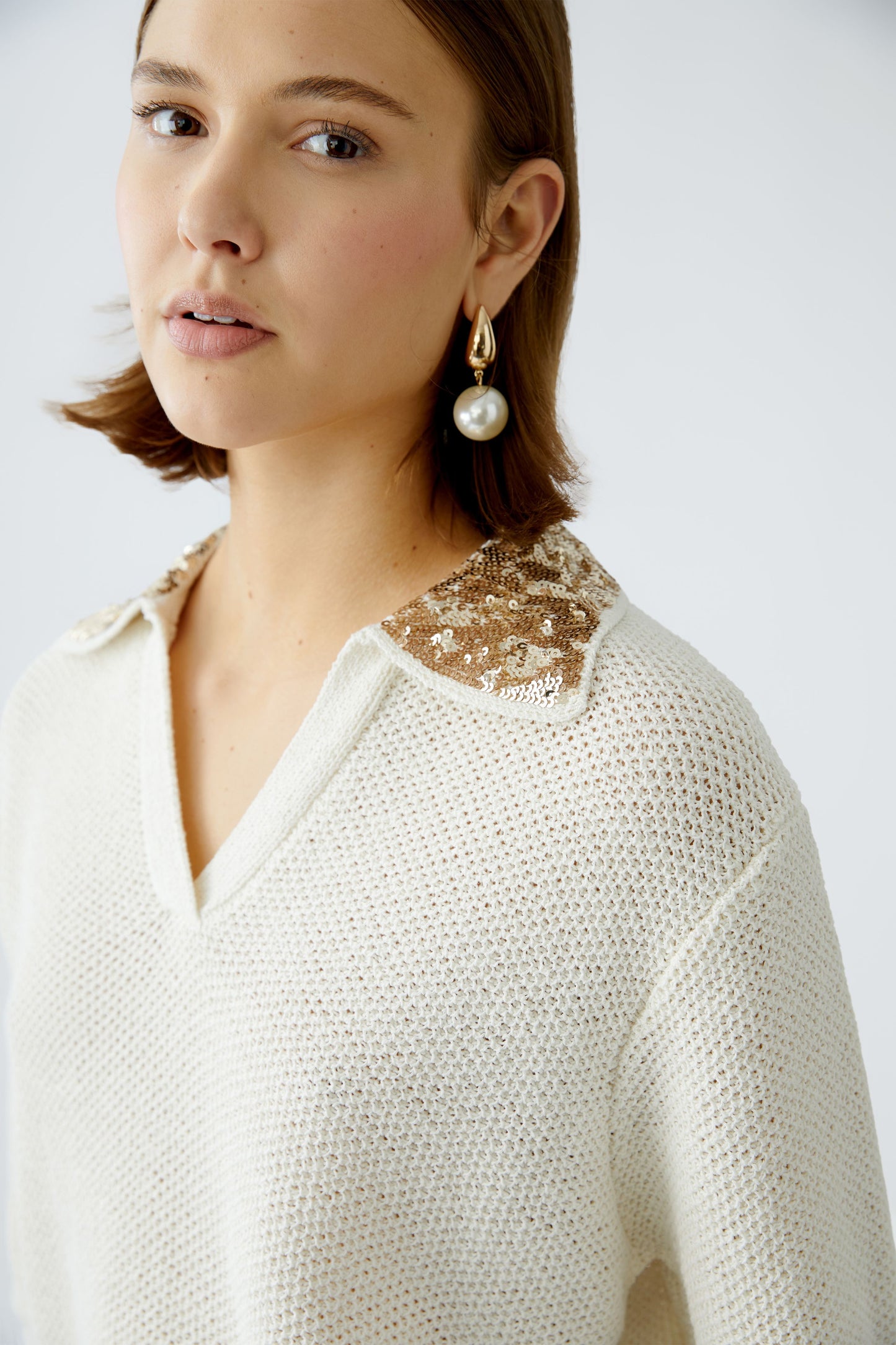 Oui Pristine Sequinned Collar Jumper