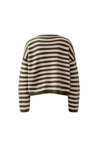 Oui Khaki/Rose Striped Jumper