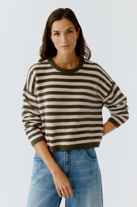 Oui Khaki/Rose Striped Jumper