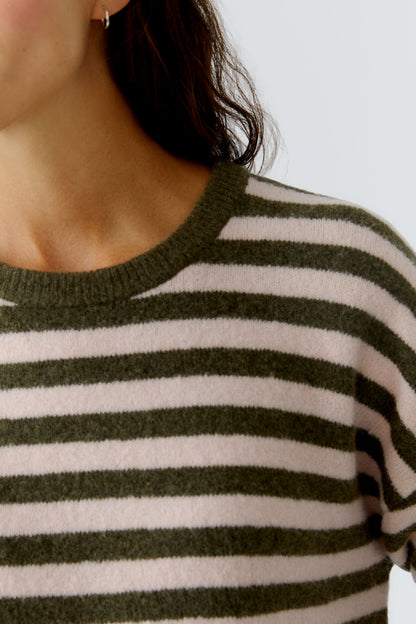 Oui Khaki/Rose Striped Jumper