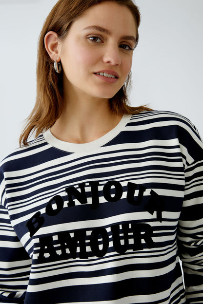 Oui Bonjour Amour Cream and Navy Sweatshirt