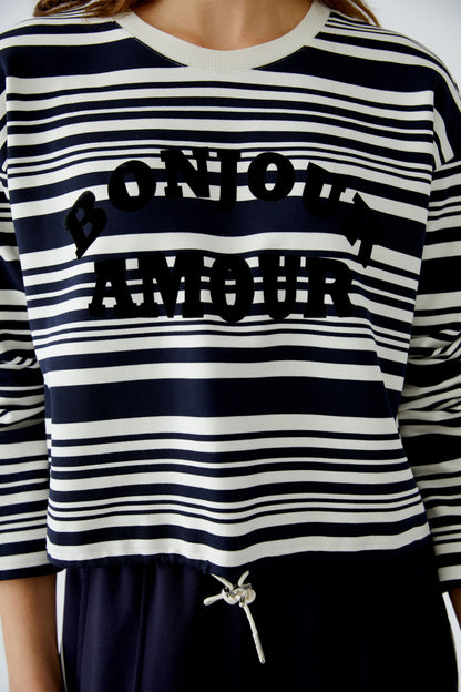 Oui Bonjour Amour Cream and Navy Sweatshirt