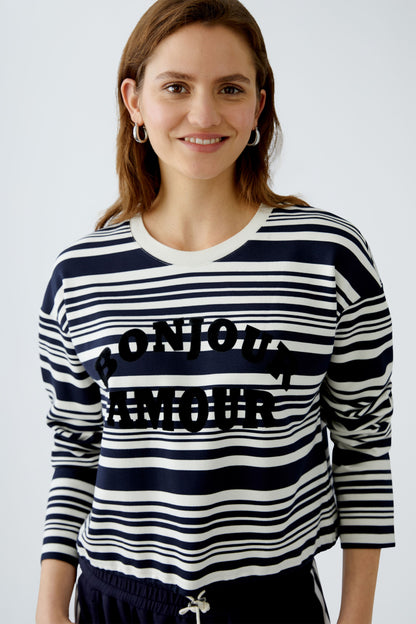 Oui Bonjour Amour Cream and Navy Sweatshirt