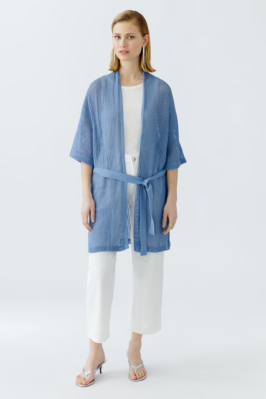 Oui Ocean Blue Extra Long Mesh Cardigan