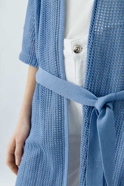 Oui Ocean Blue Extra Long Mesh Cardigan