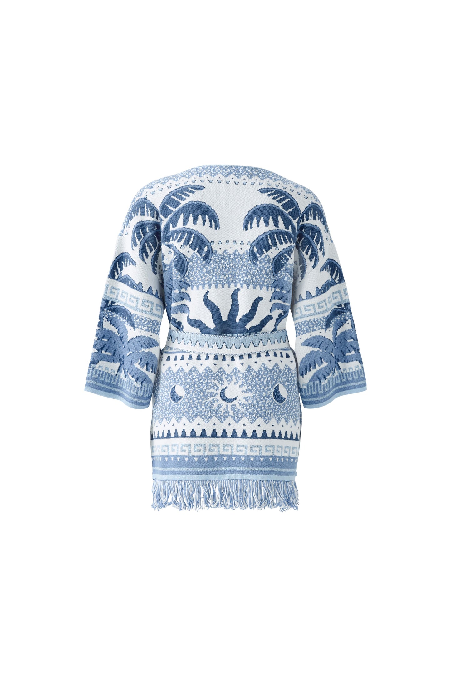 Oui Blue/White Extra Long Fringe Hem Cardigan