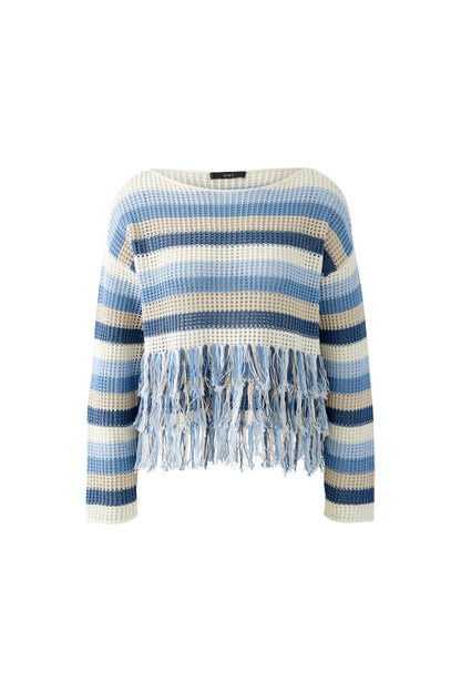 Oui Blue Stripe Fringe Jumper