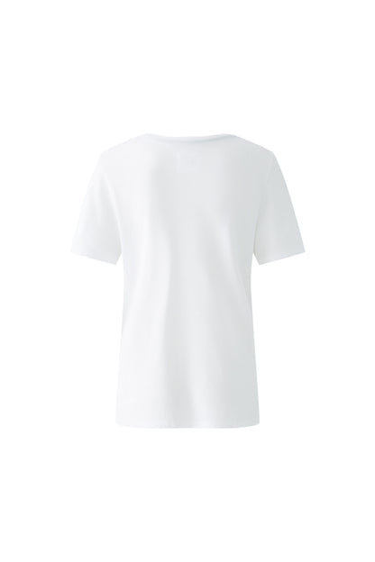 Oui Optic White Leaf Print Rhinestone T-shirt