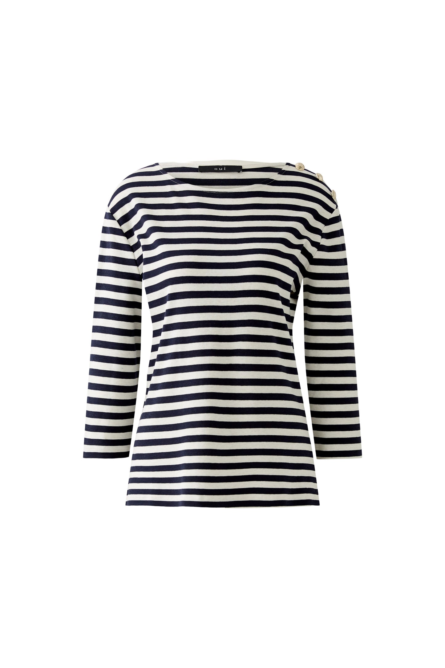 Oui White/Blue Stripe Boat Neckline Top