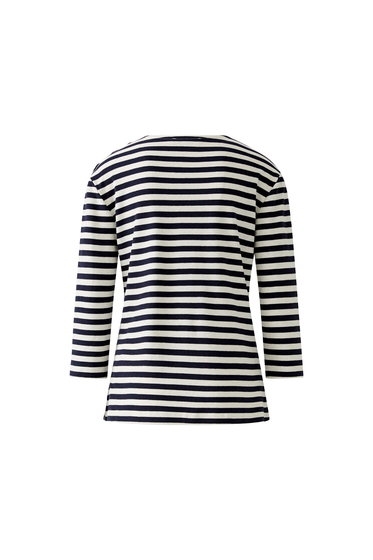Oui White/Blue Stripe Boat Neckline Top