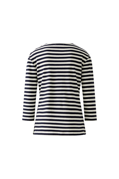 Oui White/Blue Stripe Boat Neckline Top
