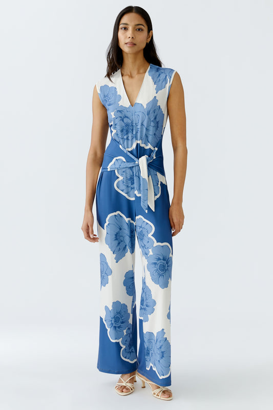 Oui Blue/White Floral Print Jumpsuit