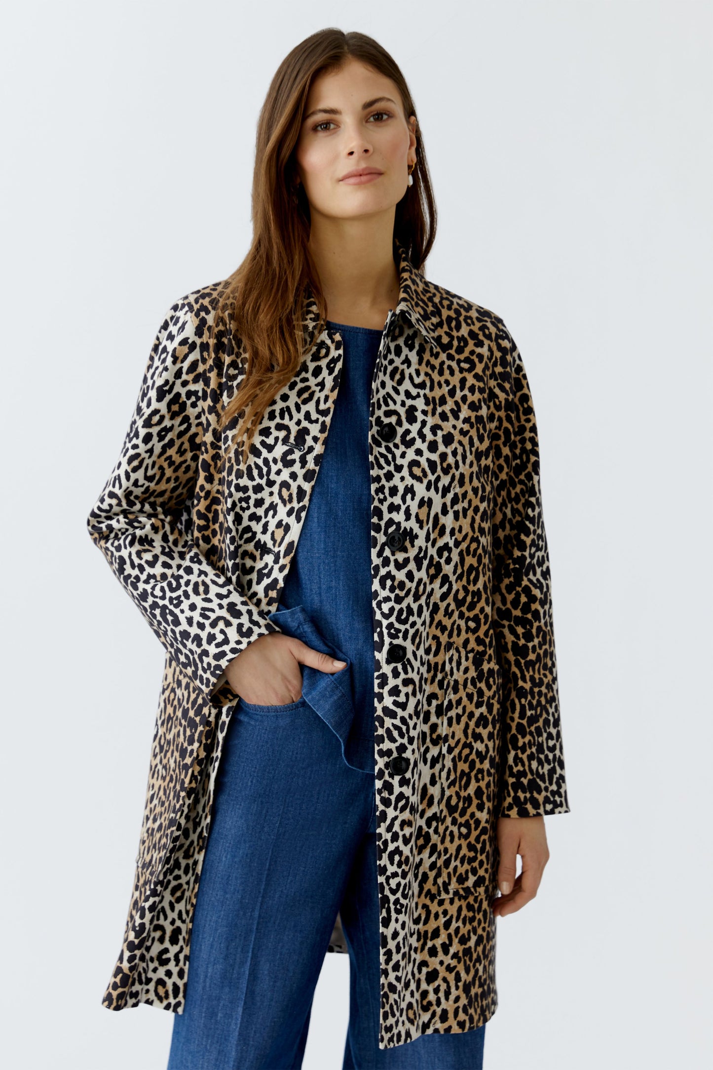 Oui Camel/Black Leo Short Coat