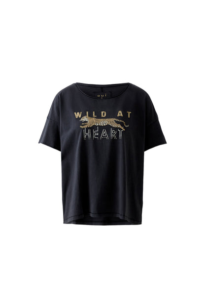 Oui Washed Out Black Wild at Heart T-Shirt