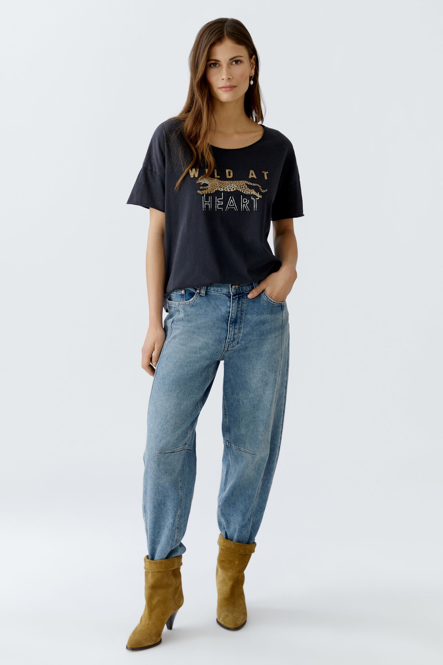 Oui Washed Out Black Wild at Heart T-Shirt