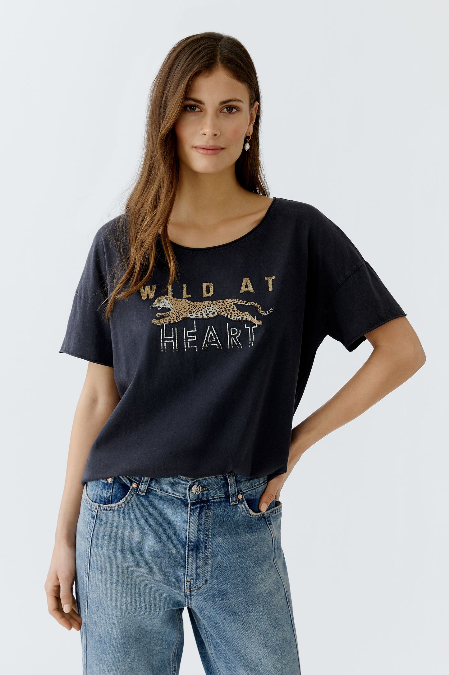 Oui Washed Out Black Wild at Heart T-Shirt
