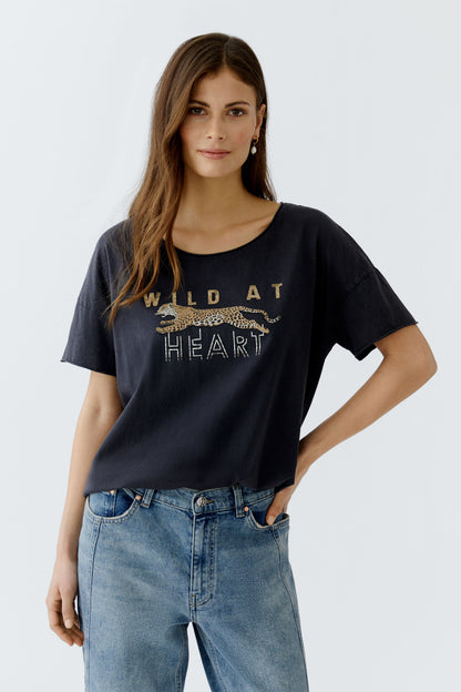 Oui Washed Out Black Wild at Heart T-Shirt