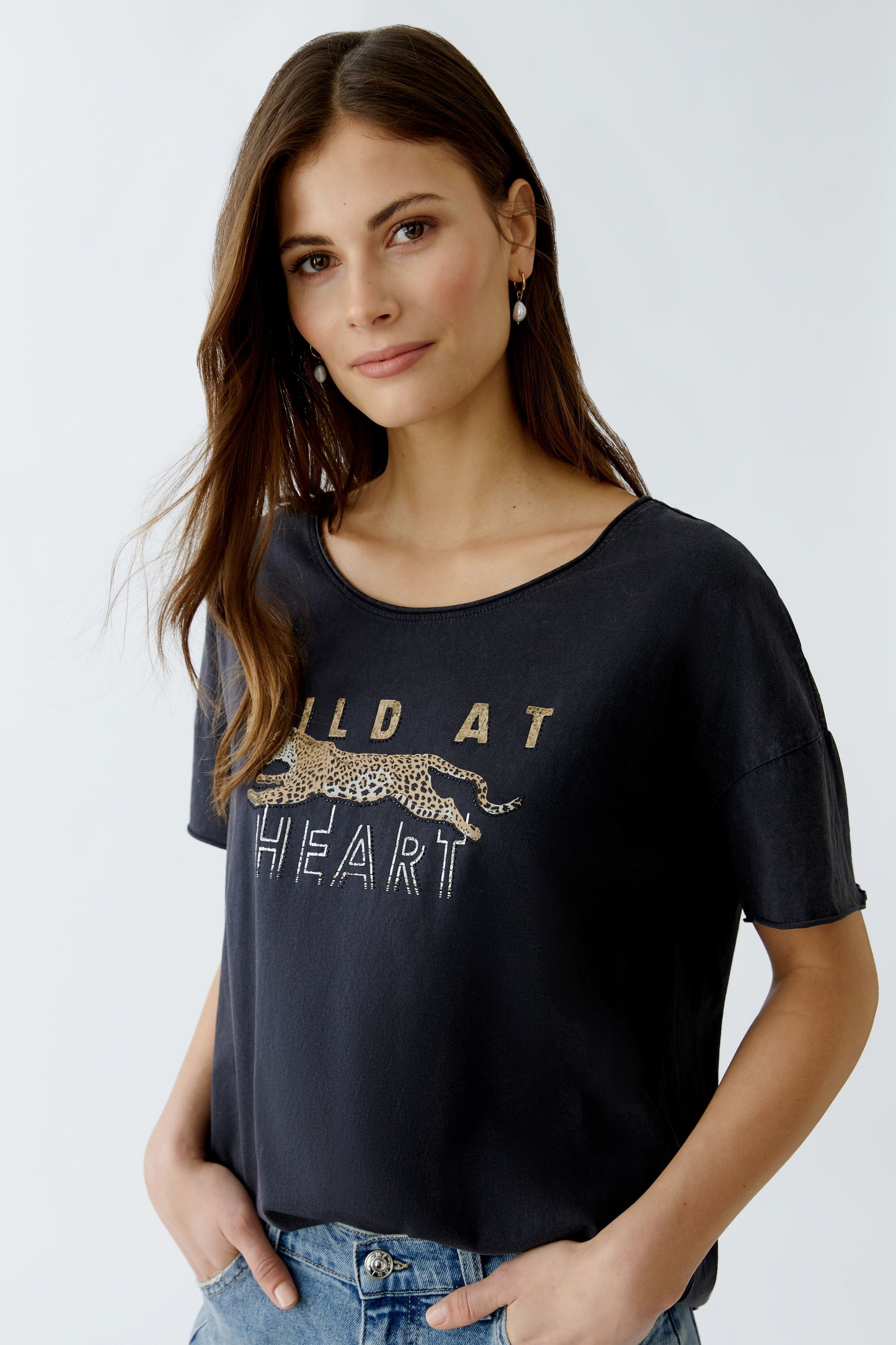 Oui Washed Out Black Wild at Heart T-Shirt