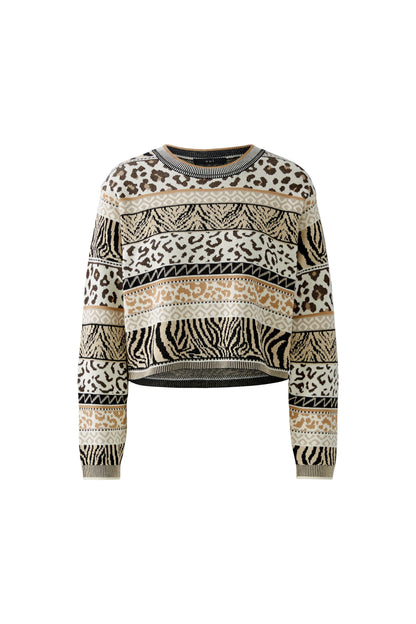 Oui Off-White/Black Animal Print Jumper