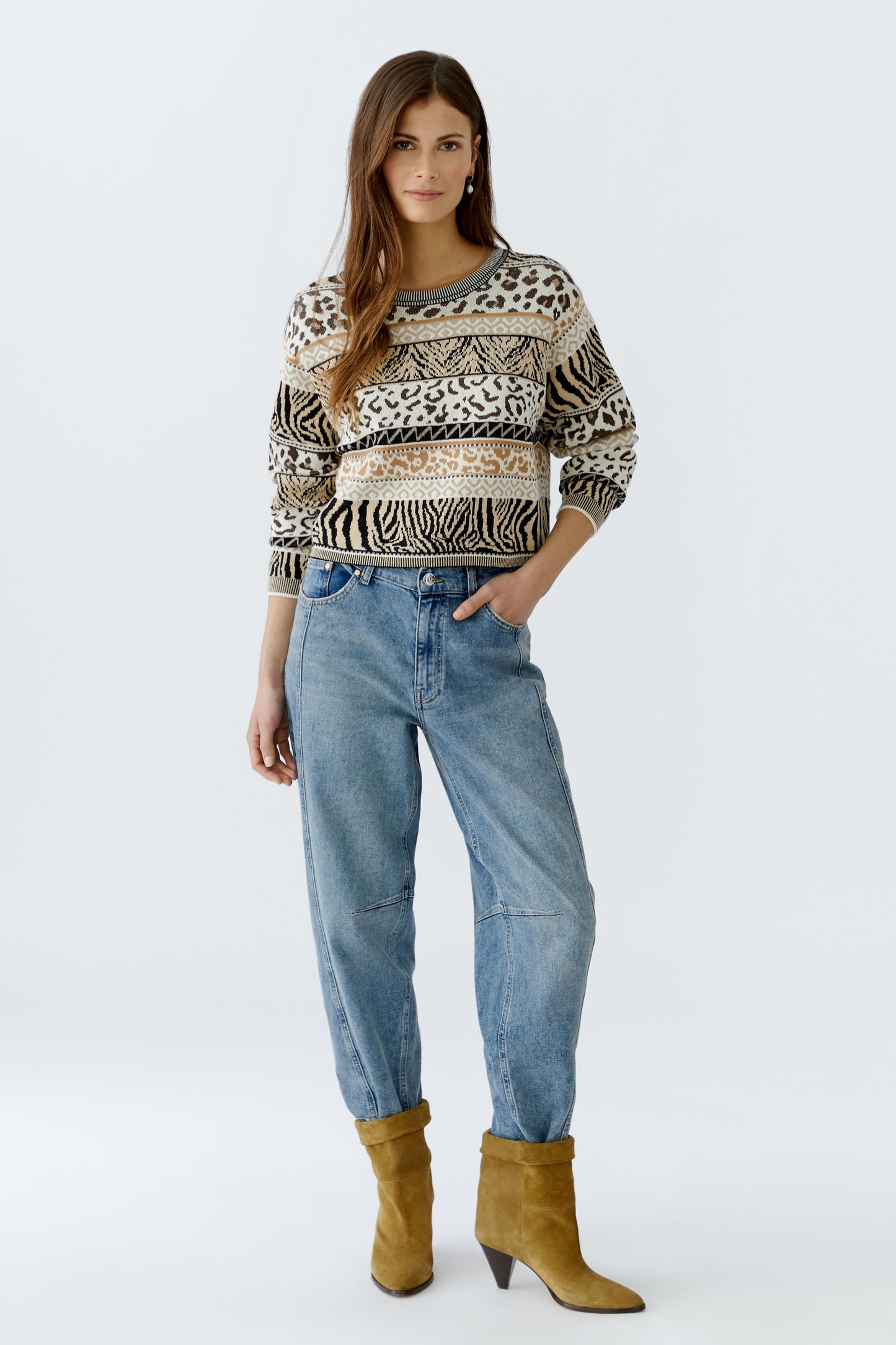 Oui Off-White/Black Animal Print Jumper
