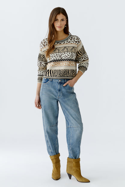 Oui Off-White/Black Animal Print Jumper