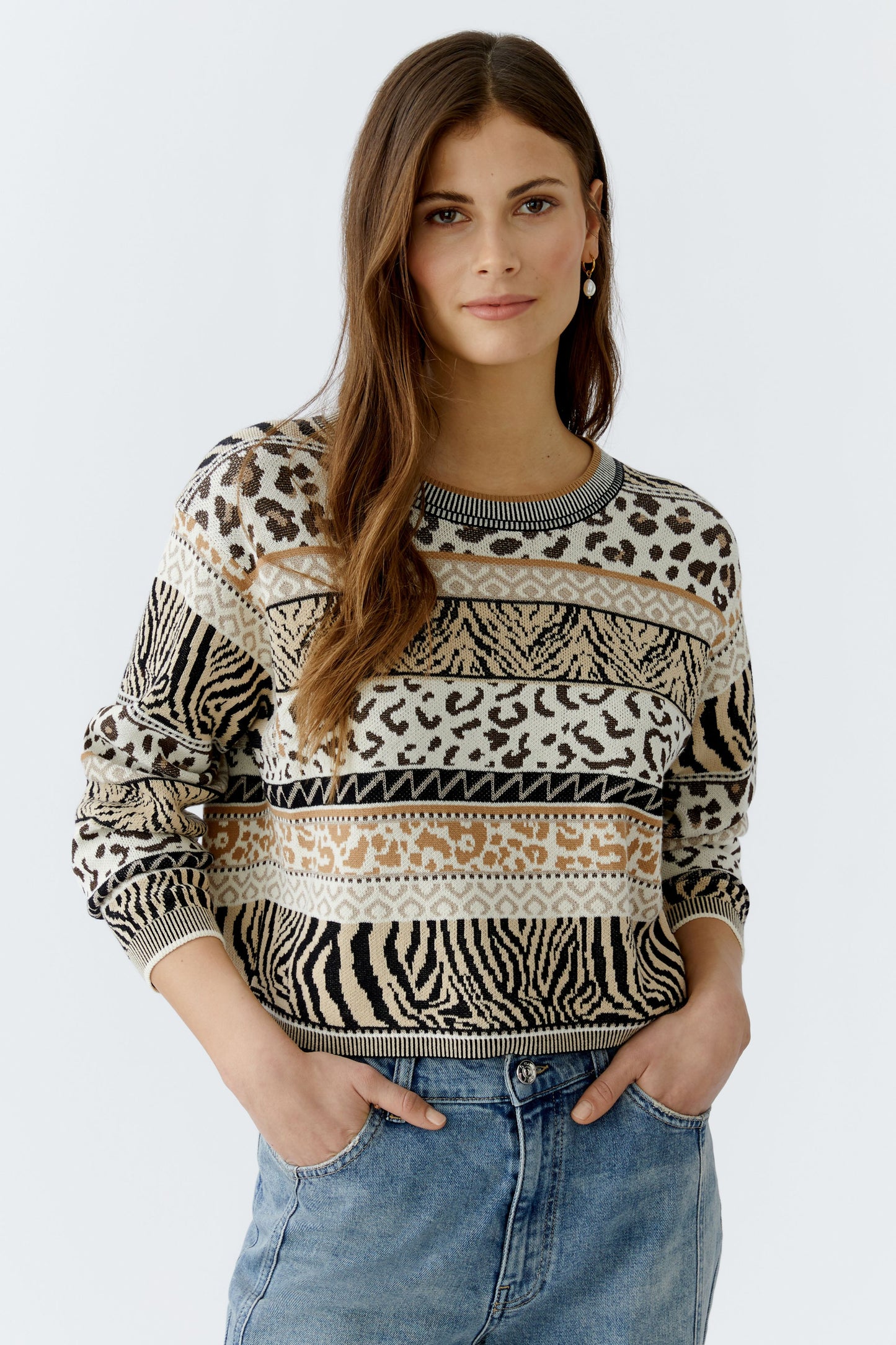 Oui Off-White/Black Animal Print Jumper