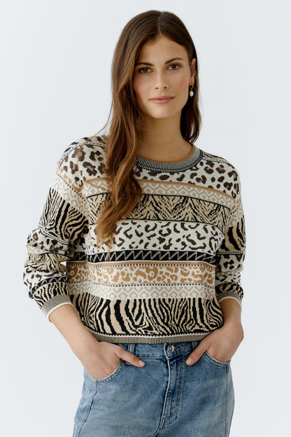 Oui Off-White/Black Animal Print Jumper