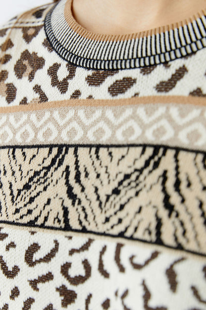 Oui Off-White/Black Animal Print Jumper