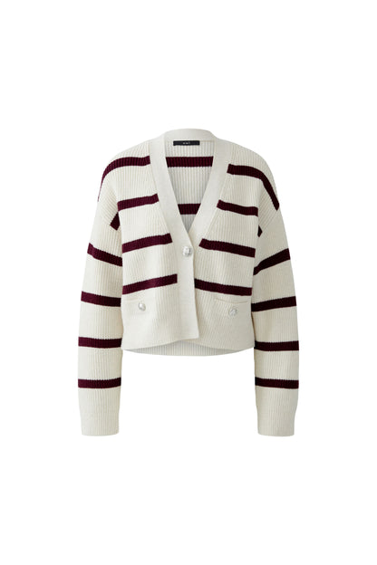 Oui Cream/Burgundy Stripe Cardigan