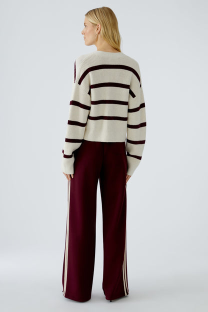 Oui Cream/Burgundy Stripe Cardigan