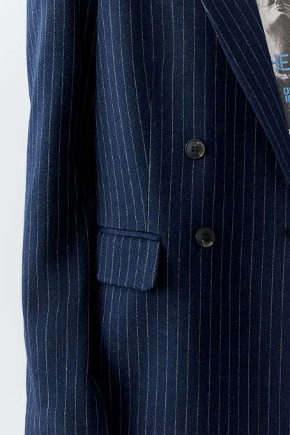 Oui Dark Blue/Camel Pinstripe Blazer