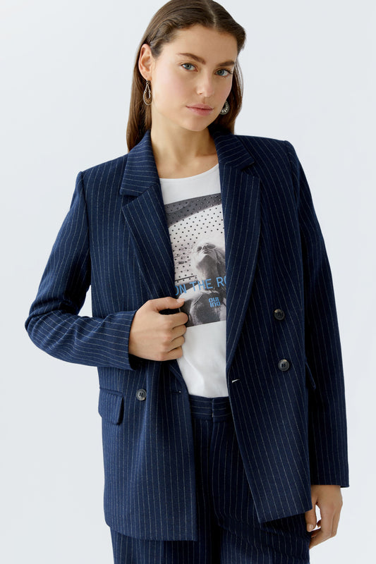 Oui Dark Blue/Camel Pinstripe Blazer